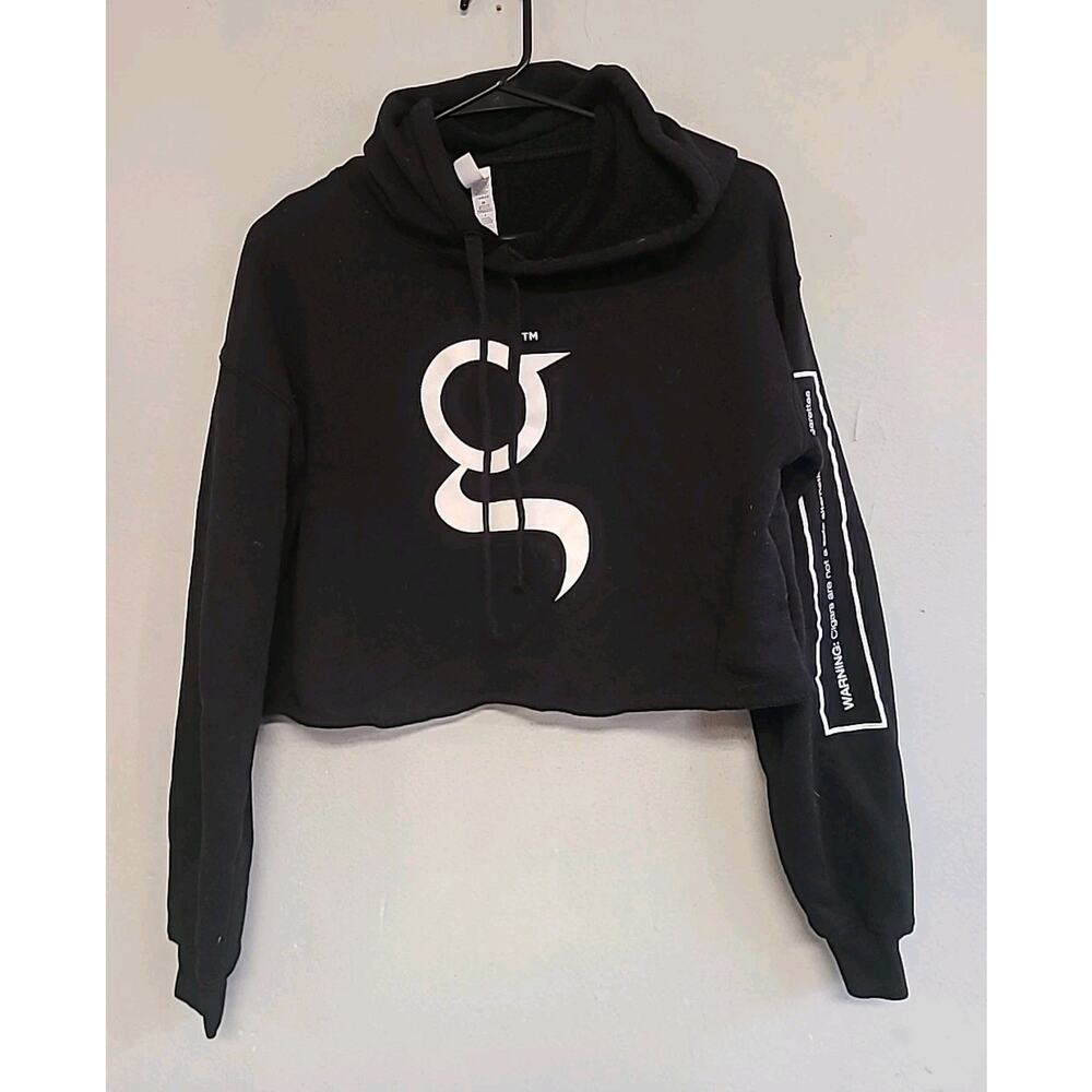 Women's small medium Game Cigars "g" logo black cropped fleece hoodie